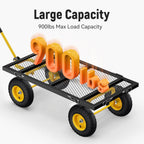 Steel Garden Cart, 2-in-1 1400 lbs Heavy Duty Utility Wagon, with Removable Mesh Sides to Convert into Flatbed, 240�� U-Turn 13" Pneumatic Tires Garden Wagon for Farm Yard Lawn Garden Camping