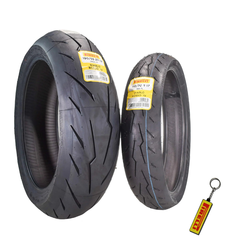 Pirelli Diablo Rosso IV Motorcycle Tires Set ?C Front 110/70ZR17 & Rear 190/55ZR17 with Bonus Keychain