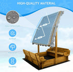 Kids Sandbox with Lid Wooden Sand Box Cover Outdoor UV-Protection Natural Wood Foldable Bench Seat