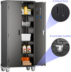 Aobabo 73''H Metal Garage Storage Cabinet with Wheels,Steel Cabinets with 2 Doors and 4 Adjustable Shelves for Home Office,Required Assembly,Black