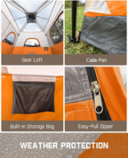 Portable camping tent for 4/6/8/10 people with instant cabin and rainproof and windproof