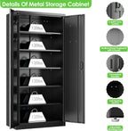 Aobabo 73''H Metal Garage Storage Cabinet with Wheels,Steel Cabinets with 2 Doors and 4 Adjustable Shelves for Home Office,Required Assembly,Black