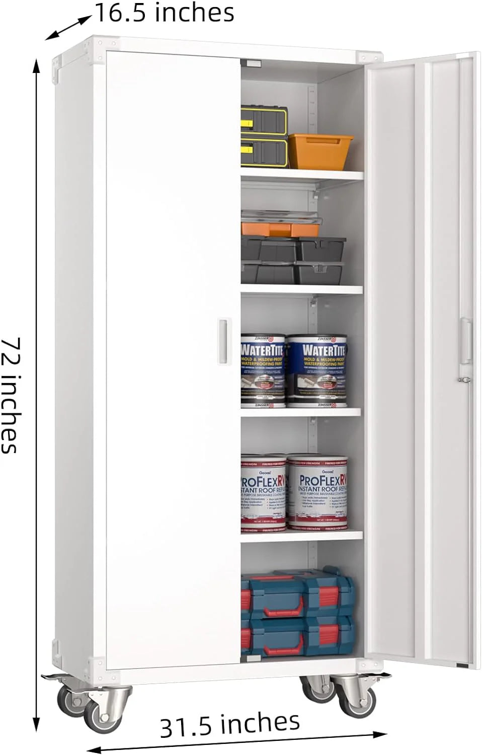 Aobabo 73''H Metal Garage Storage Cabinet with Wheels,Steel Cabinets with 2 Doors and 4 Adjustable Shelves for Home Office,Required Assembly,Black