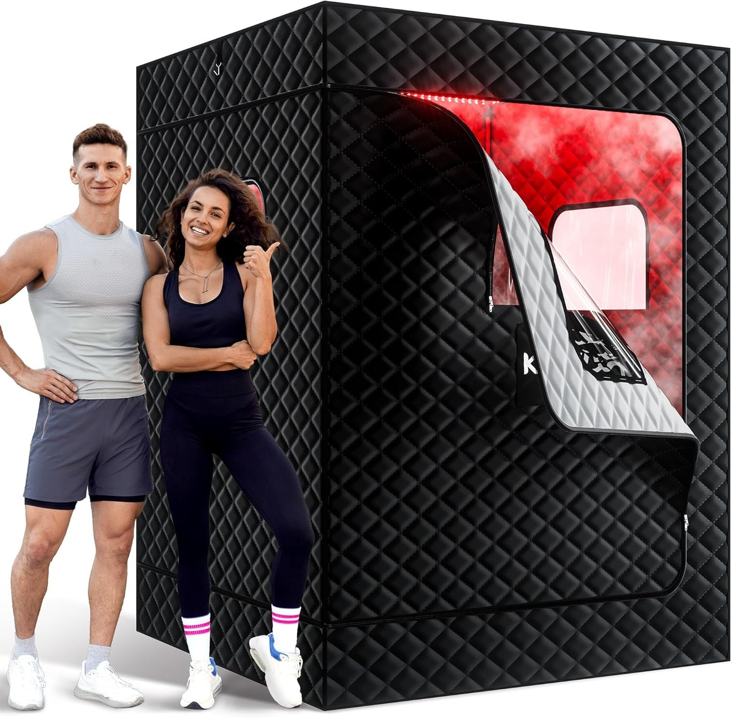 KASUE Portable 2-Person Infrared Sauna, Waterproof with Dual Steamers and Chairs, Indoor/Outdoor Use, Carbon Black