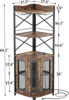 Aheaplus Corner Bar Cabinet with Power Outlet, Industrial Wine Cabinet with LED Strip and Glass Holder, 5-Tiers Liquor Cabinet Bar Unit for Home, Corner Display Cabinet for Small Space, White Oak