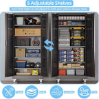 Aobabo 73''H Metal Garage Storage Cabinet with Wheels,Steel Cabinets with 2 Doors and 4 Adjustable Shelves for Home Office,Required Assembly,Black