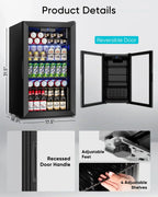 Beverage Refrigerator Cooler 126 Can Mini Fridge Glass Door for Drinks Soda Beer Wine Refrigerator