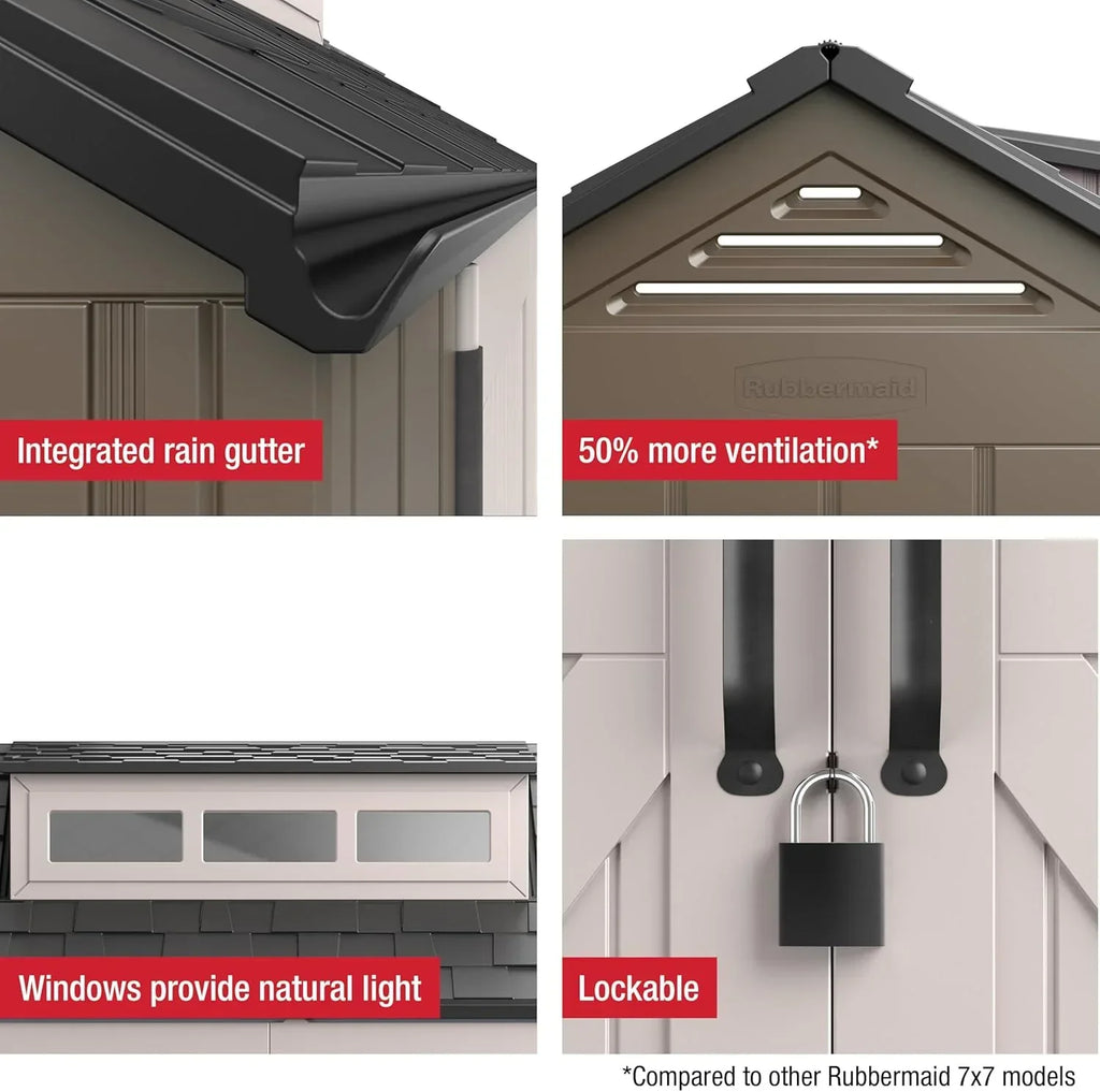 Rubbermaid Resin Outdoor Storage Shed With Floor Weather Resistant Gray Organization for Home