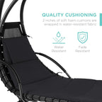 Best Choice Products Outdoor Hanging Curved Steel Chaise Lounge Chair Swing w/Built-in Pillow and Removable Canopy - Teal