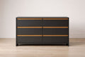 Black/Brown Particleboard Storage Cabinet with Ash Wood Veneer, 6 Drawers, 120cm x 40cm x 75cm