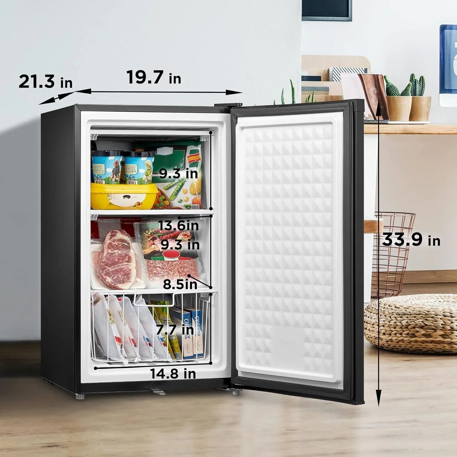 Upright Freezer Large Black 3.0 Cubic Feet