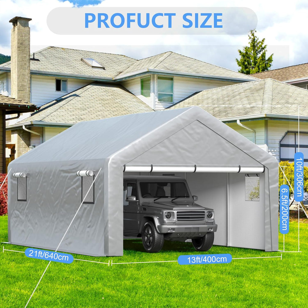 6x8 ft Heavy Duty Carport Tent Portable Garage Removable Side Walls Four Seasons Tarpaulin