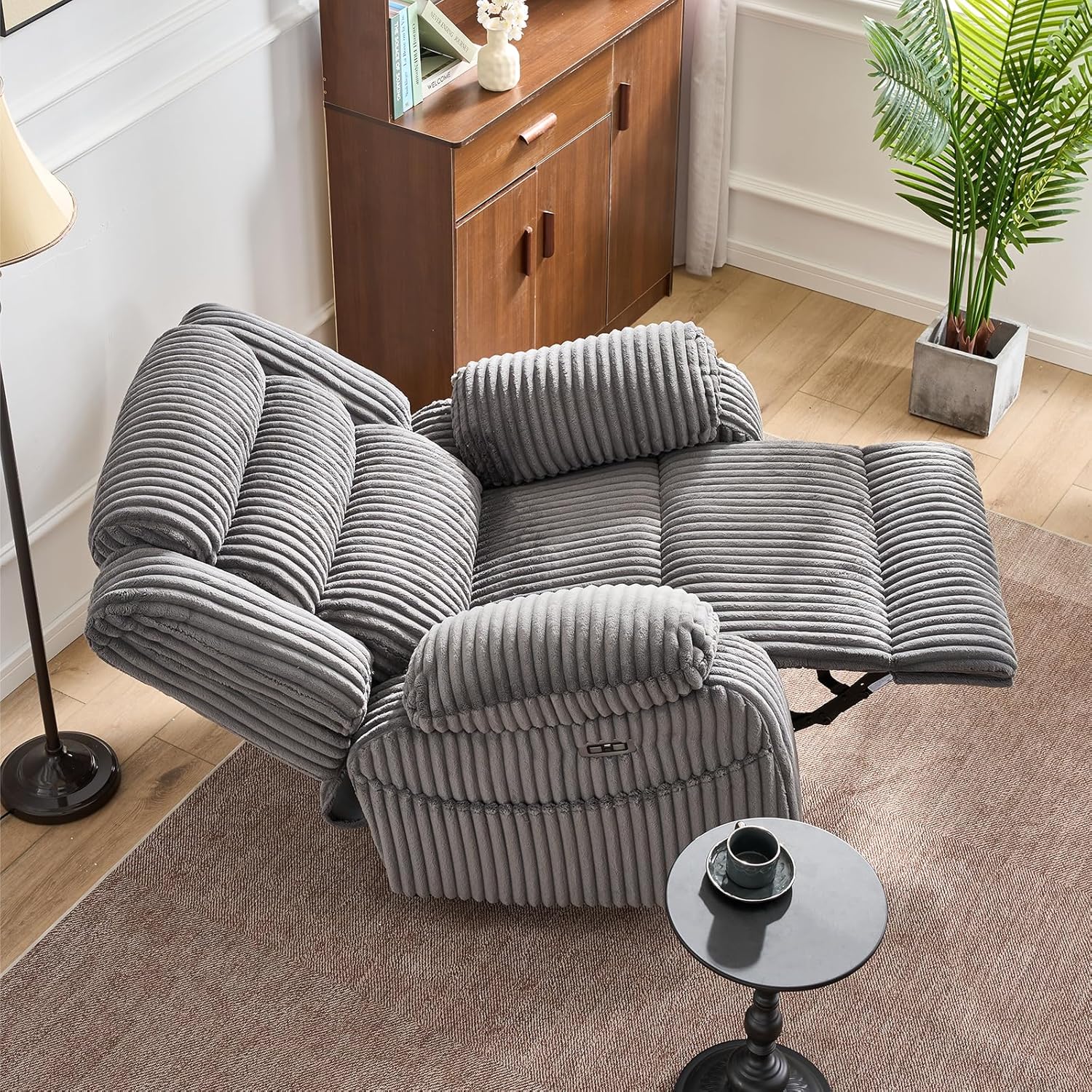 Electric rotary rocker lounge chair for adults with massage and calories, USB and C charging ports