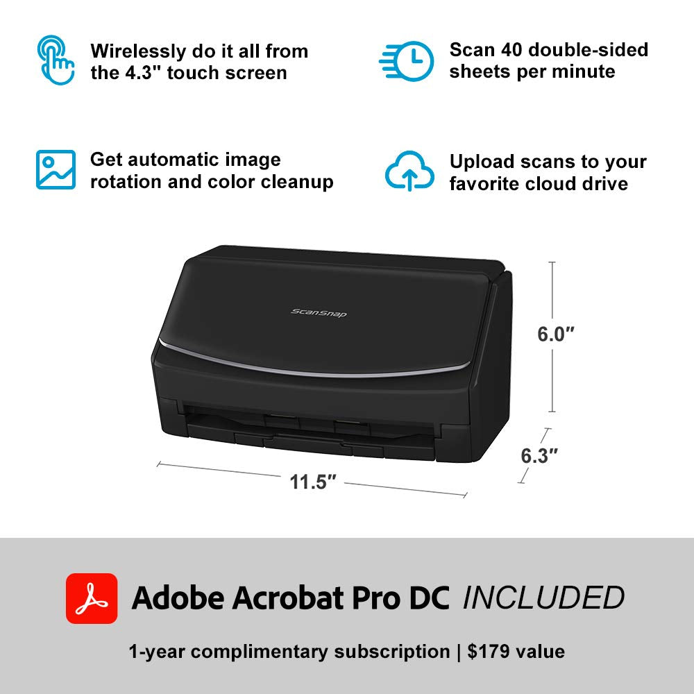 ScanSnap Wireless or USB High-Speed Cloud Enabled Document, Photo & Receipt Scanner