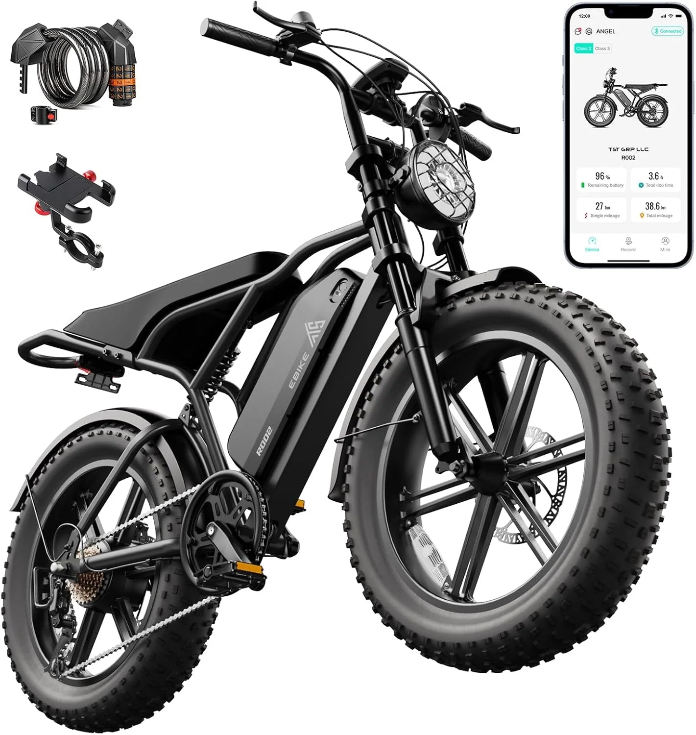 TST Electric Bike for Adults 1500W Peak 20" Fat Tire All-Terrain E-Bike 60/110 Miles 28 MPH Electric Dirt Bike