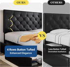 Allewie Upholstered Queen Size Platform Bed Frame with 4 Storage Drawers and Headboard, Square Stitched Button Tufted, Mattress Foundation with Wooden Slats Support, No Box Spring Needed, Light Grey
