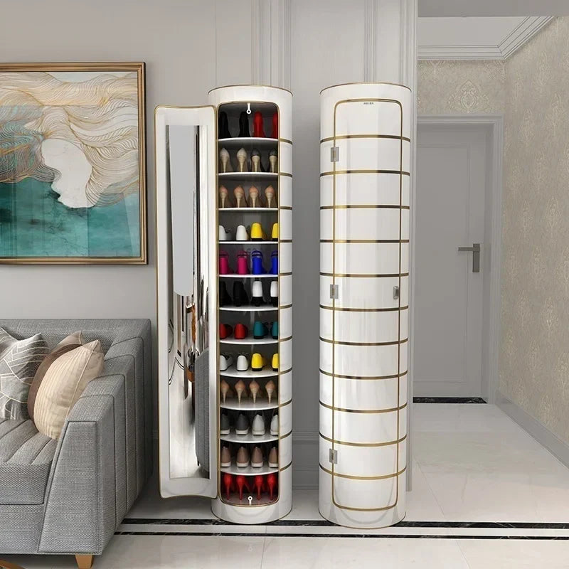 Large-capacity multi-layer rotating disinfection shoe cabinet with mirror deodorizer