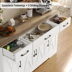 HOSTACK Buffet Cabinet with Drawers, 55" Large Sideboard Buffet Storage Cabinet with Shelves and Doors, Modern Farmhouse Coffee Bar Station Wood Kitchen Table for Kitchen, Dining Room, White/Rustic