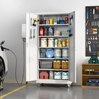 Aobabo 73''H Metal Garage Storage Cabinet with Wheels,Steel Cabinets with 2 Doors and 4 Adjustable Shelves for Home Office,Required Assembly,Black