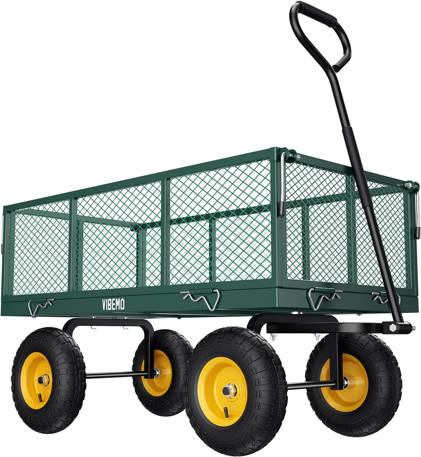 Steel Garden Cart, 2-in-1 1400 lbs Heavy Duty Utility Wagon, with Removable Mesh Sides to Convert into Flatbed, 240�� U-Turn 13" Pneumatic Tires Garden Wagon for Farm Yard Lawn Garden Camping