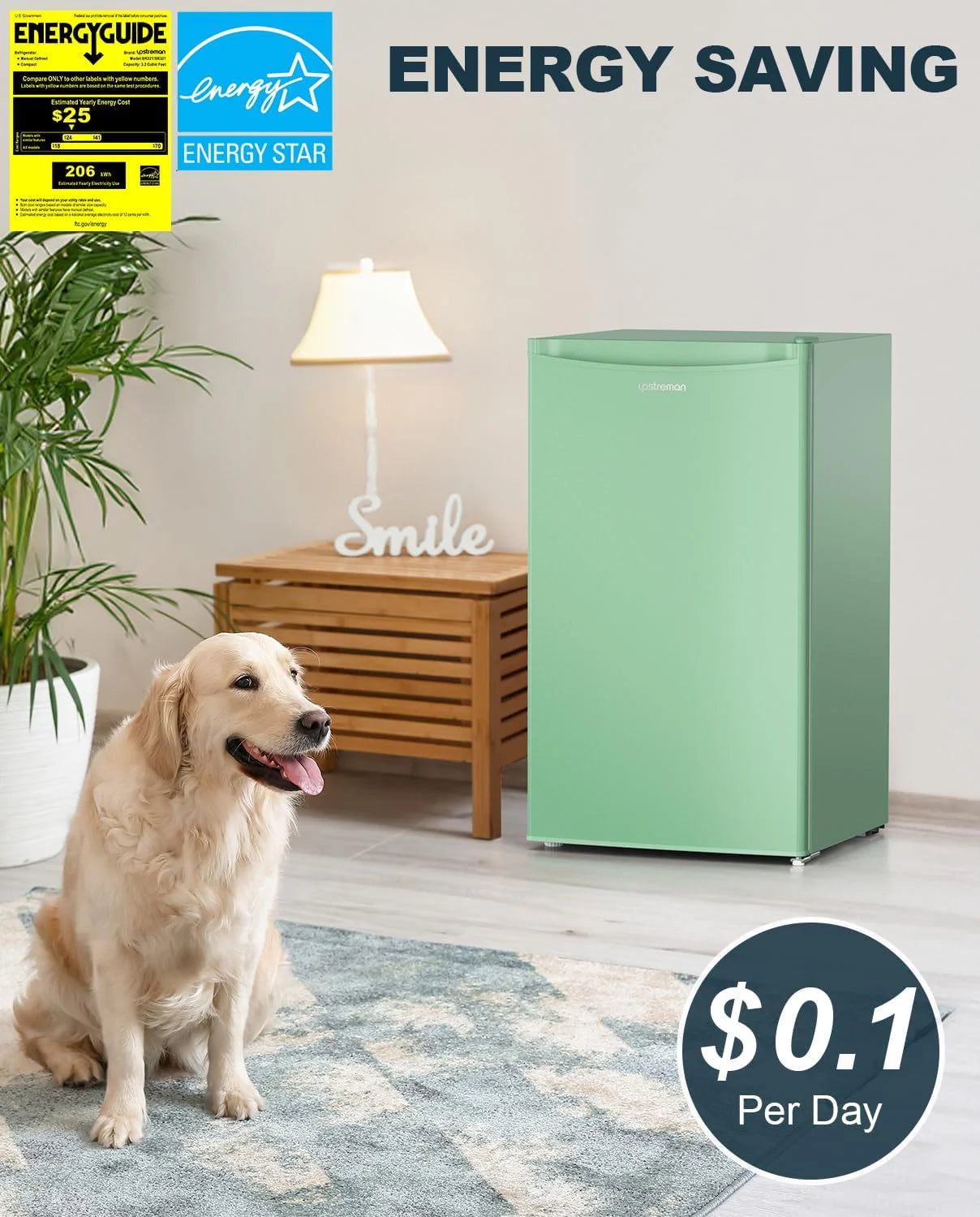 Upstreman 3.2 Cu.Ft Mini Fridge with Freezer ?C Single Door Compact Refrigerator for Dorm, Bedroom, or Office ?C Adjustable Thermostat, Black (BR321)