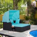 RELAX4LIFE Patio Outdoor Daybed with Canopy Wicker Sunbed Cushions 4 Pillows