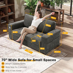 Hanherry 89" Sofa for Living Room, Modern Comfy Sofa with Medium Firm Seat Cushion, Removable Cover,Wide Armrest,USB/Type-C Port,Chenille Fabric Couches for Small Space,Apartment
