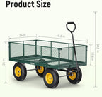 Steel Garden Cart, 2-in-1 1400 lbs Heavy Duty Utility Wagon, with Removable Mesh Sides to Convert into Flatbed, 240�� U-Turn 13" Pneumatic Tires Garden Wagon for Farm Yard Lawn Garden Camping