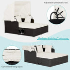RELAX4LIFE Patio Outdoor Daybed with Canopy Wicker Sunbed Cushions 4 Pillows