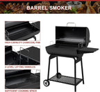 Royal Gourmet CC1830 30 Inch Barrel Charcoal Grill with Side Table Outdoor BBQ Grill  for Backyard