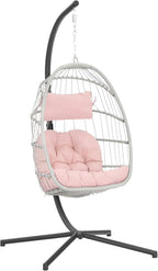 Yechen Indoor Outdoor Egg Hanging Chair with Stand, Patio Wicker Swing Egg Chair Indoor Swinging Chair Outdoor Hammock Egg Chair 350lbs Capacity for Patio Bedroom Balcony, Charcoal Grey (EG-001)