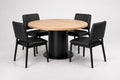 Round Wood Dining Table Set with 4 Black Faux Leather Chairs