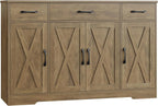 HOSTACK Buffet Cabinet with Drawers, 55" Large Sideboard Buffet Storage Cabinet with Shelves and Doors, Modern Farmhouse Coffee Bar Station Wood Kitchen Table for Kitchen, Dining Room, White/Rustic