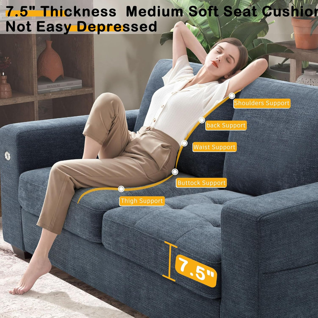 Hanherry 89" Sofa for Living Room, Modern Comfy Sofa with Medium Firm Seat Cushion, Removable Cover,Wide Armrest,USB/Type-C Port,Chenille Fabric Couches for Small Space,Apartment