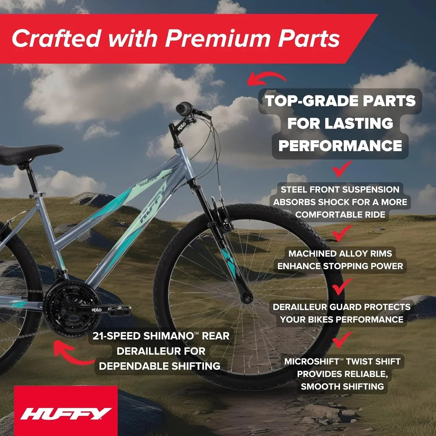 Huffy Stone Mountain Hardtail Mountain Bike for Boys/Girls/Men/Women 20"/24"/26" Sizes