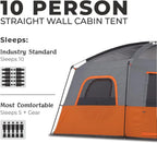 CORE Straight Wall Cabin Tents | 10 Person / 11 Person / 12 Person Large Multi Room Family Tents for Car Camping & Outdoor Adventures