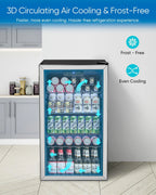 Beverage Refrigerator Cooler - 126 Can Mini Fridge Glass Door for Drinks Soda Beer Wine - Small Refrigerator for Office Bedroom Home Bar, 4 Adjustable Shelves, 3.2 Cu.Ft, Silver