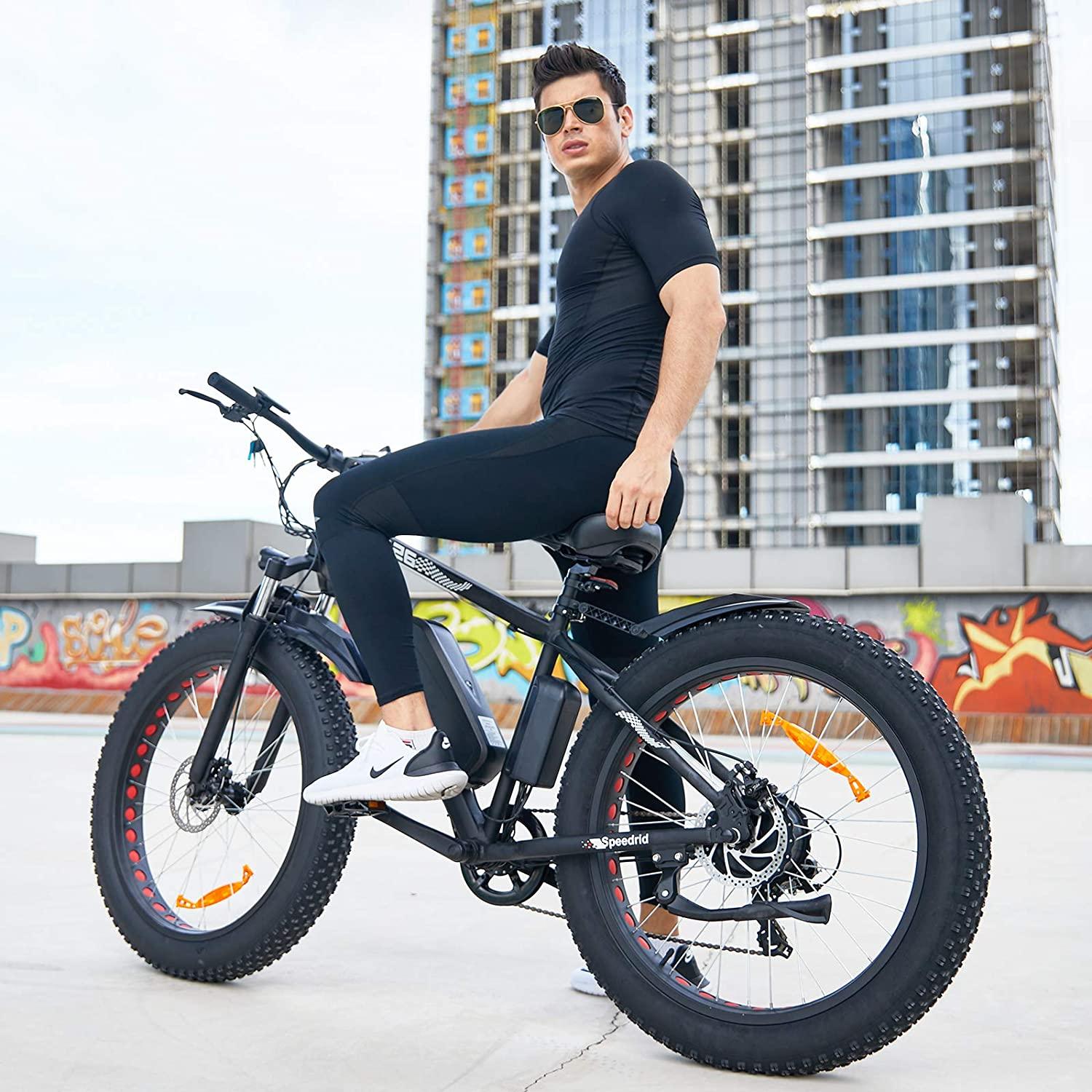 Speedrid Electric Bike 48V 500W Fat Tire Electric Bike Snow Bike 26??? 4.0, 48V 10Ah Removable Battery and Professional 7 Speed
