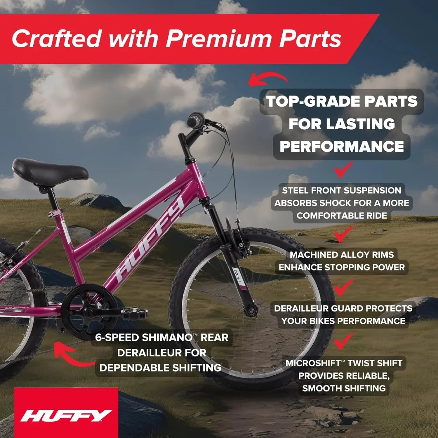 Huffy Stone Mountain Hardtail Mountain Bike for Boys/Girls/Men/Women 20"/24"/26" Sizes
