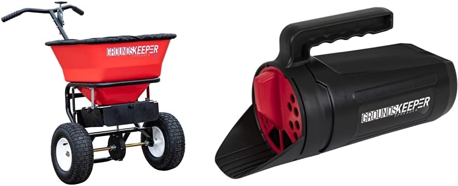 Buyers Products 3039632R Grounds Keeper Commercial Walk Behind Push Spreader, 100lb Capacity, For Salt, Ice & Snow Melt, Included Grate & Cover With Enclosed Gearbox for Protection