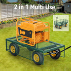 Steel Garden Cart, 2-in-1 1400 lbs Heavy Duty Utility Wagon, with Removable Mesh Sides to Convert into Flatbed, 240�� U-Turn 13" Pneumatic Tires Garden Wagon for Farm Yard Lawn Garden Camping