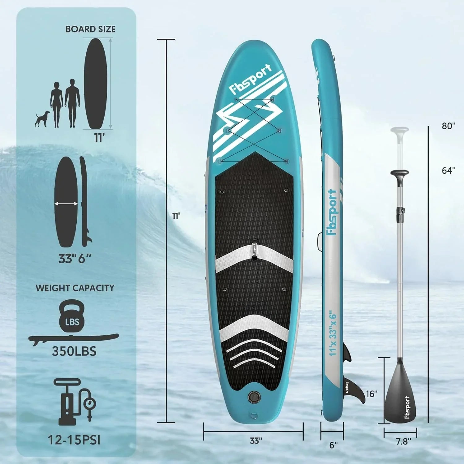 FBSPORT 11' Premium Stand Up Paddle Board Yoga Board with Durable SUP Accessories Carry Bag
