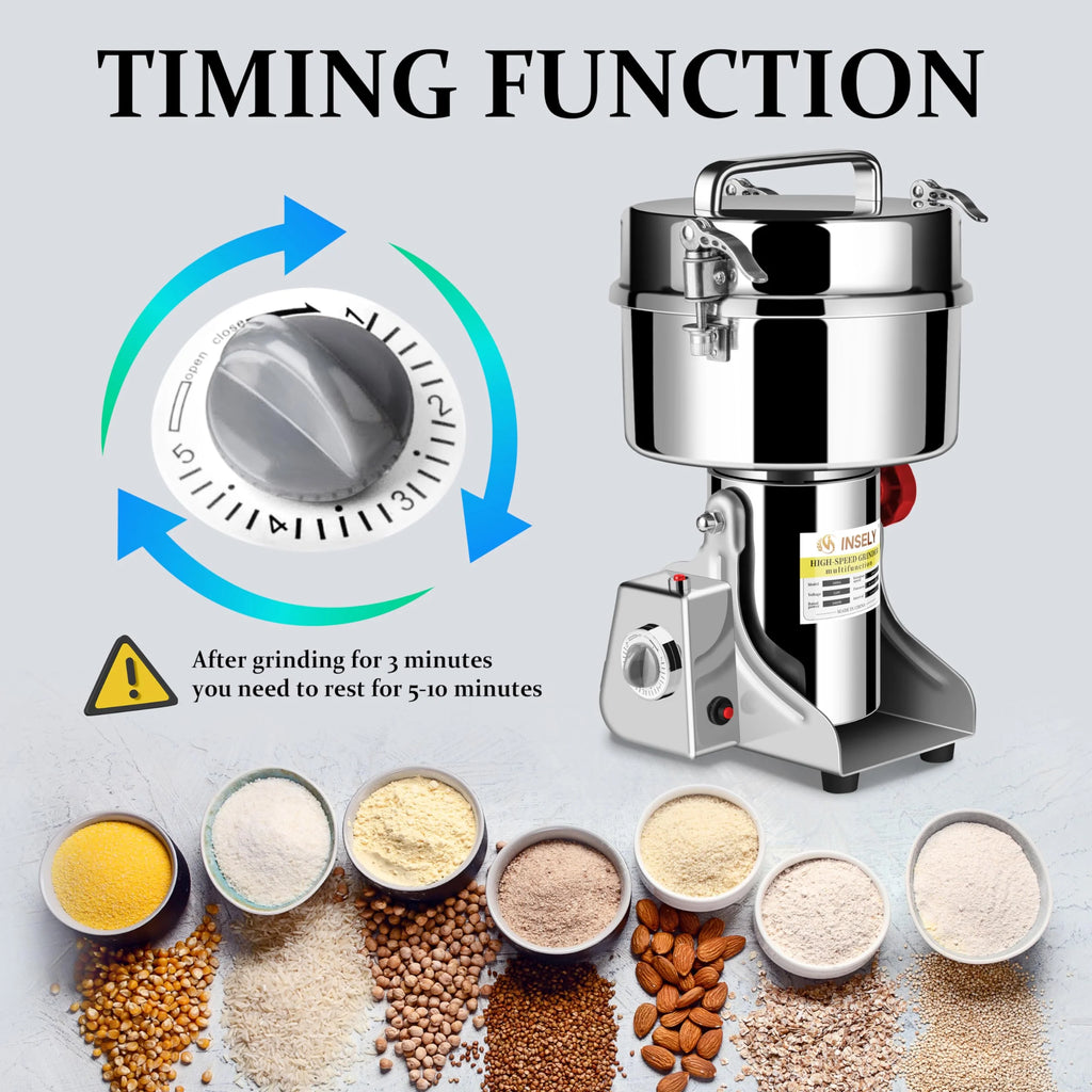 INSELY Stainless Steel 2000g High Speed Food Grain Mill Grinder