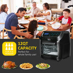 GVJMTKP 12 QT Air Fry Oven 8 In 1 Countertop Oven Combo with Air Fry Roast Broil Bake and Dehydrate 1700W with Accessories and LED Display Black