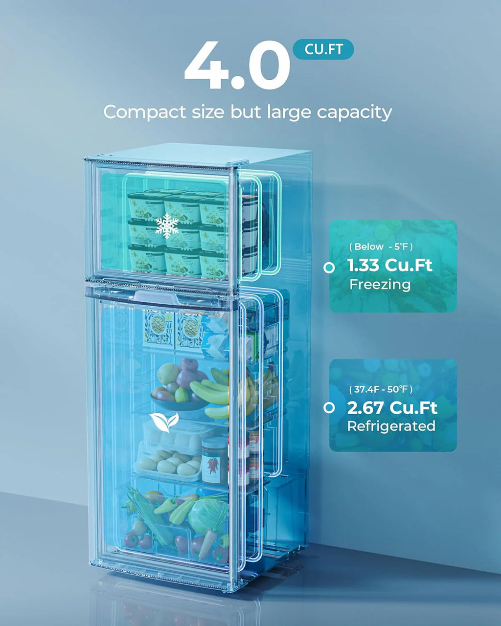 EUHOMY 3.2 Cu.Ft Mini Fridge with Freezer ?C 2-Door Compact Refrigerator for Bedroom, Dorm, Office or Apartment, Silver