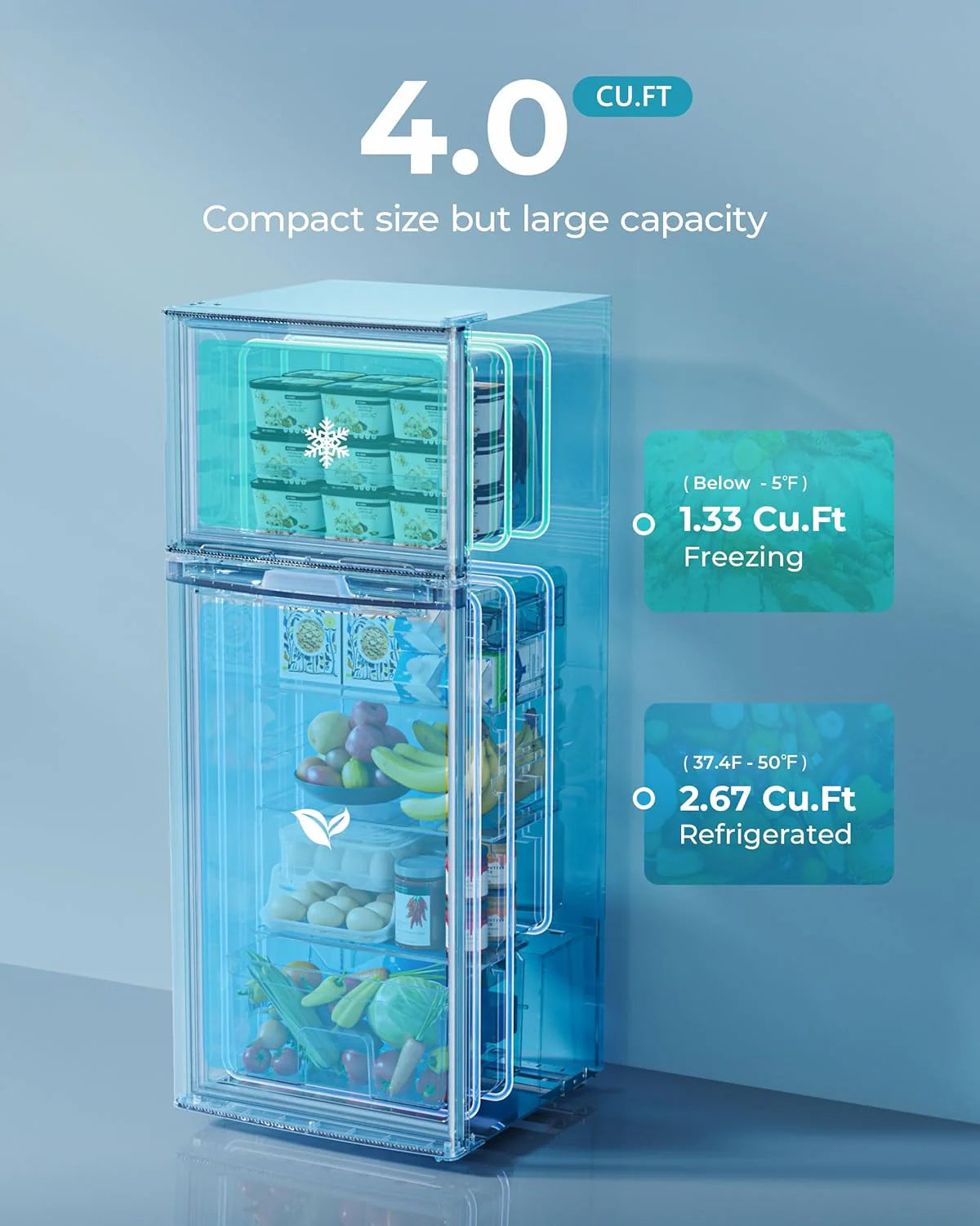EUHOMY 3.2 Cu.Ft Mini Fridge with Freezer ?C 2-Door Compact Refrigerator for Bedroom, Dorm, Office or Apartment, Silver