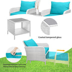 LEVELEVE Balcony Furniture 5 Piece Patio Conversation Set, PE Wicker Rattan Outdoor Lounge Chairs with Soft Cushions 2 Ottoman&Glass Table for Porch, Lawn-Brown Wicker