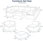 7 Piece Outdoor Patio Furniture Set, PE Rattan Wicker Sofa Set, Outdoor Sectional Furniture Chair Set with Khaki Cushions and Tea Table