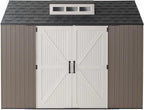 Rubbermaid Resin Outdoor Storage Shed With Floor (7 x 7 Ft) Weather Resistant Gray Organization for Home/Backyard/Garden Tools/Lawn Mower/Bike Storage/Pool Supplies