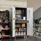 Aobabo 73''H Metal Garage Storage Cabinet with Wheels,Steel Cabinets with 2 Doors and 4 Adjustable Shelves for Home Office,Required Assembly,Black